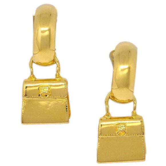 Celine Dangle Earrings Handbag Clip-On Gold 91 - Picture 1 of 4